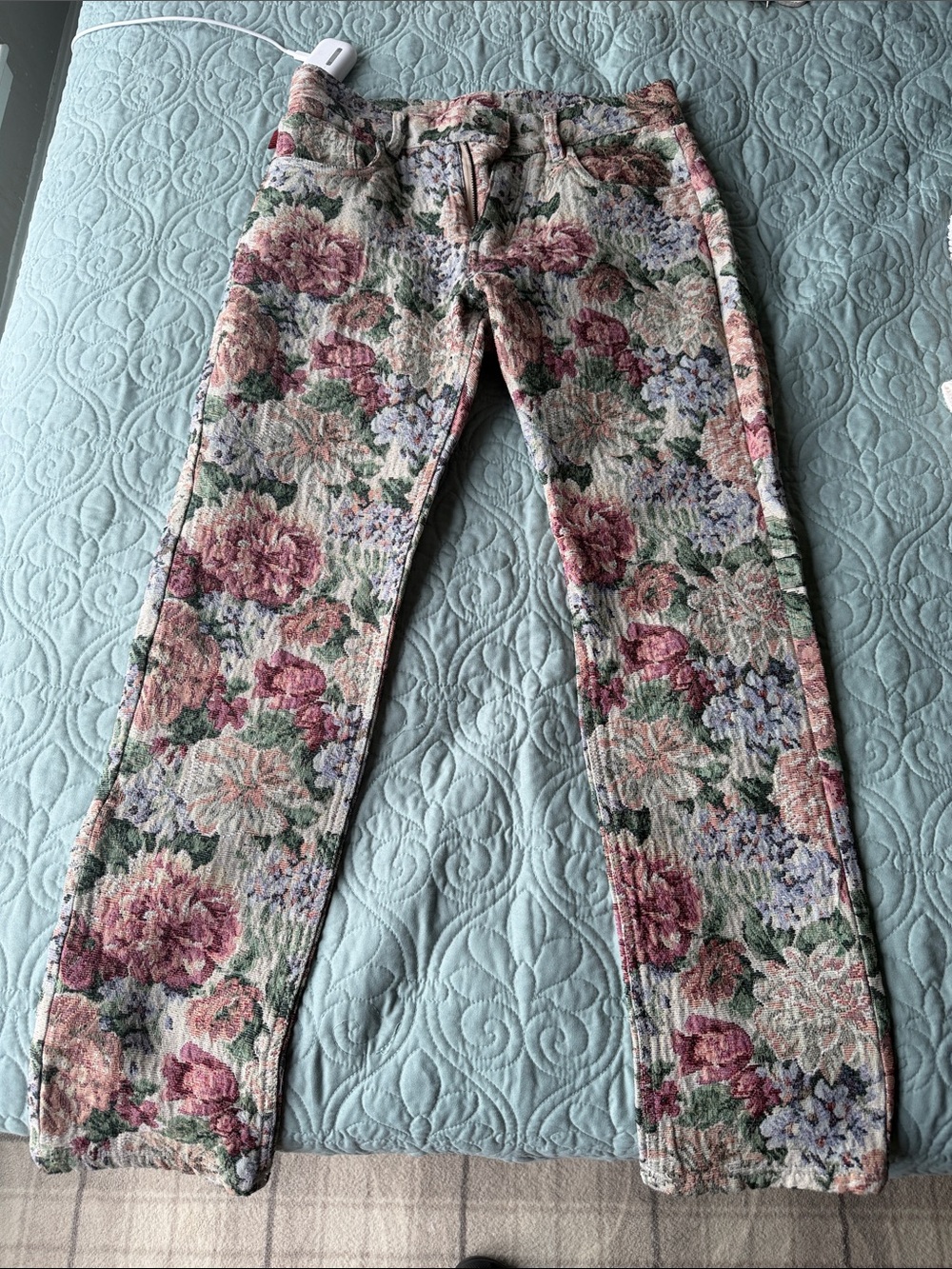 Floral Brocade Men’s Pants - Pink Green Multi